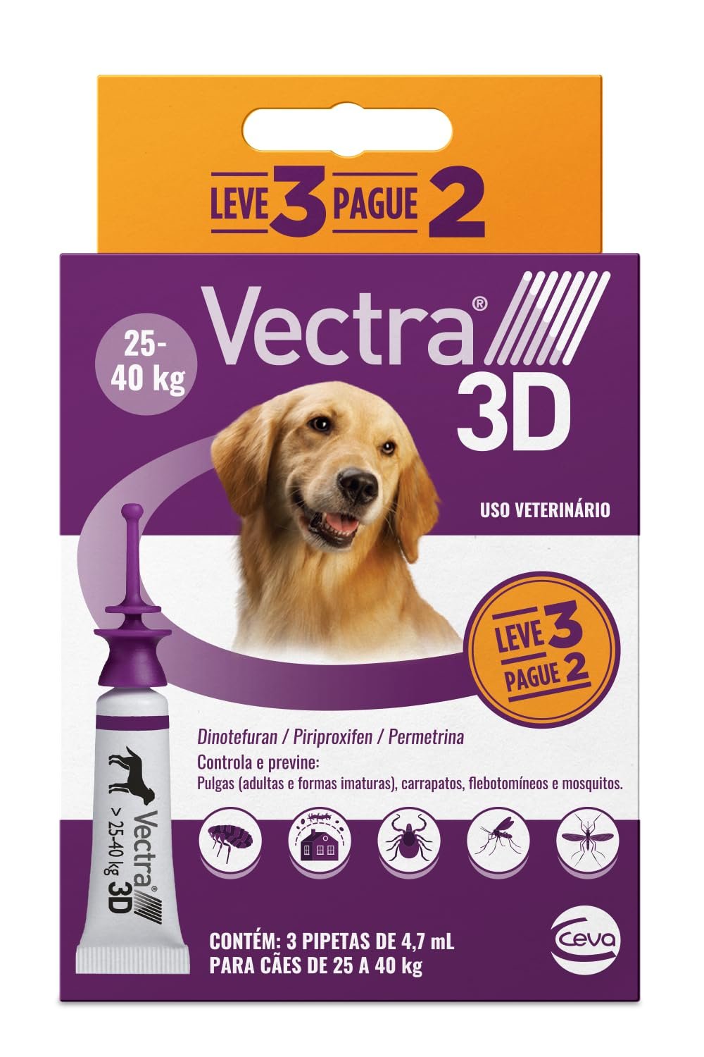 Ceva Antipulgas Vectra 3D Para Cães 25 A 40Kg