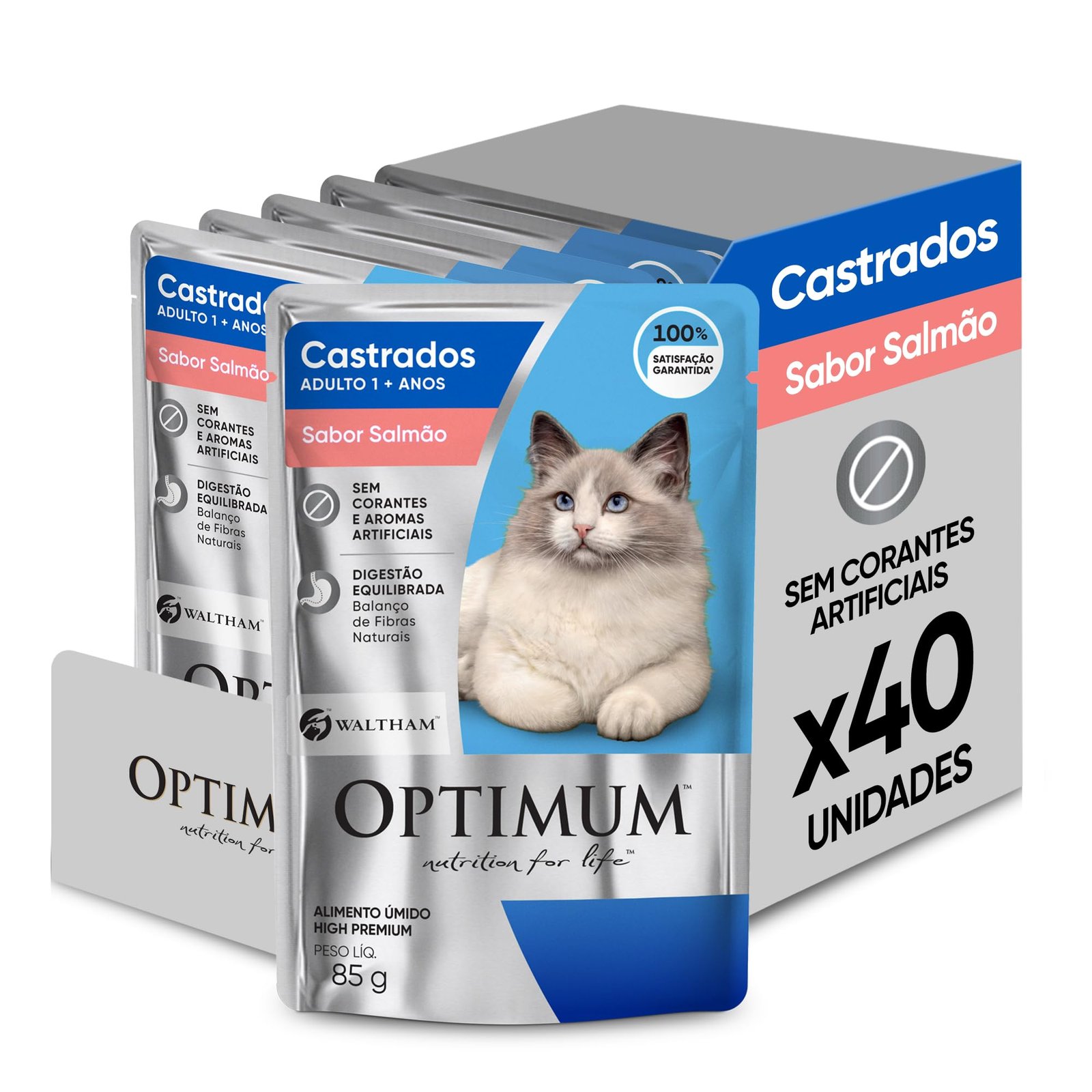 Pack Ração Úmida Optimum Sachê para Gatos Adultos Castrados Sabor Salmão