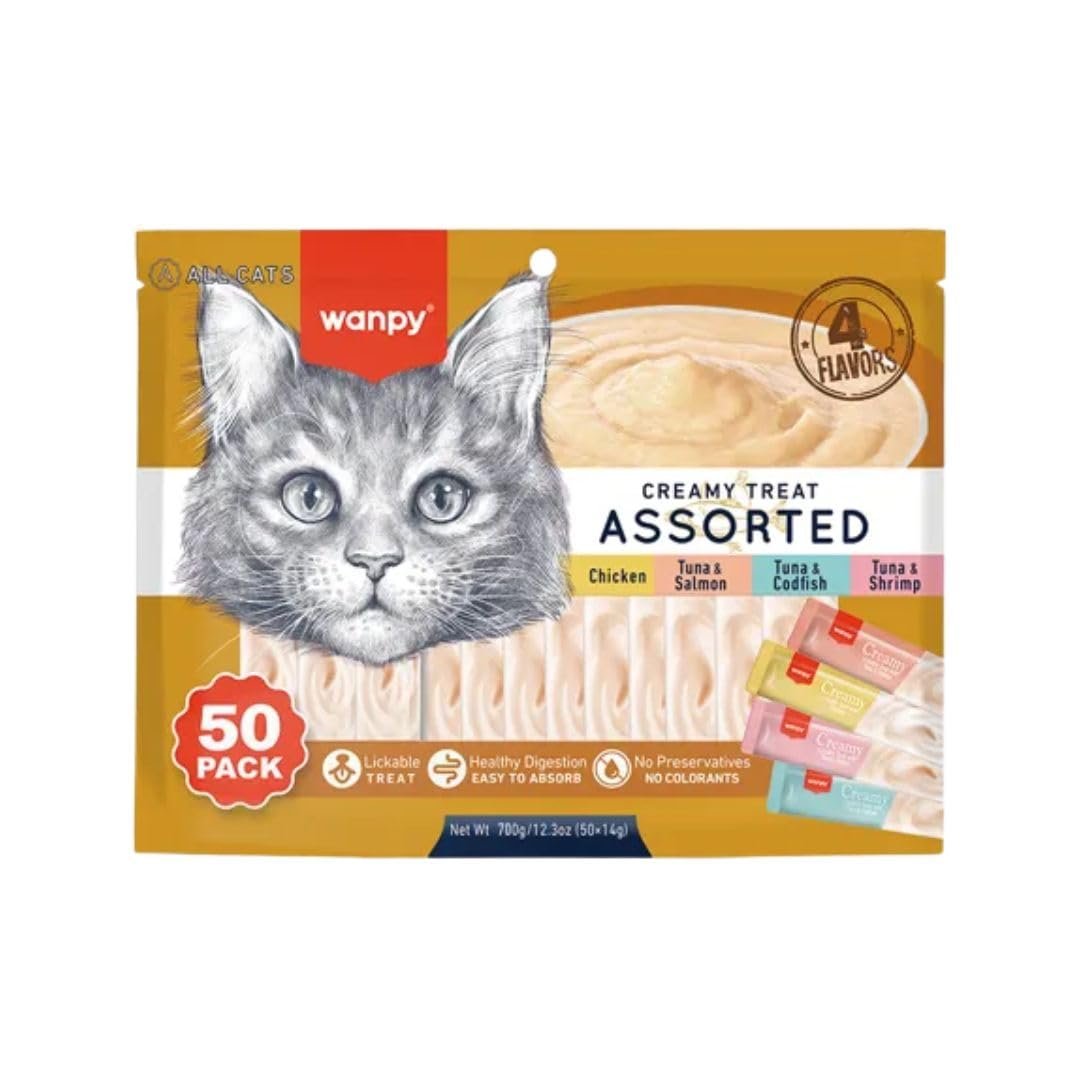Petisco para gatos Wanpy Creamy Sabores Sortidos Pacote com 50 tubos de 14g